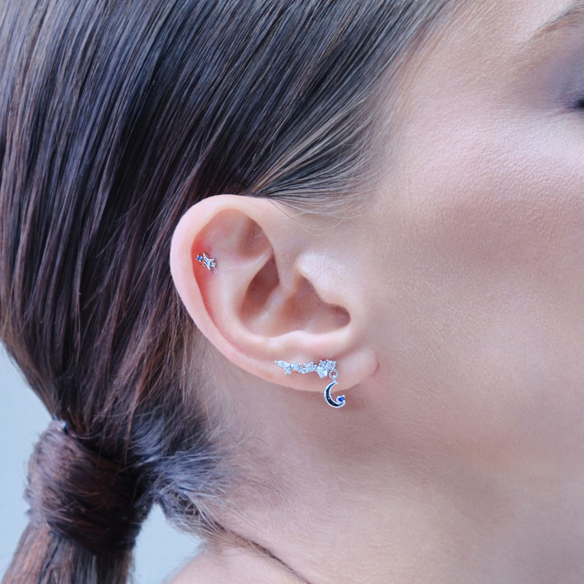 Piercing hélix Étoile,argent, étoile délicate, bijou lumineux, or blanc 18K, style intemporel. Hypoallergénique. Sans risque d'allergie Les joyaux d'auré