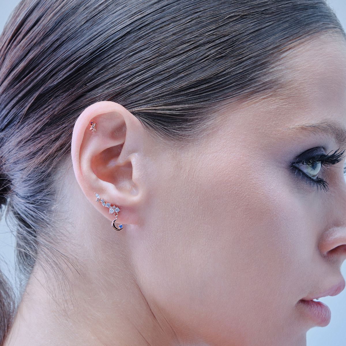 Bijou oreille Étoile, stud en or rose massif, design minimaliste, piercing hélix, piercing cartilage tendance. Hypoallergénique. Les Joyaux d'Auré