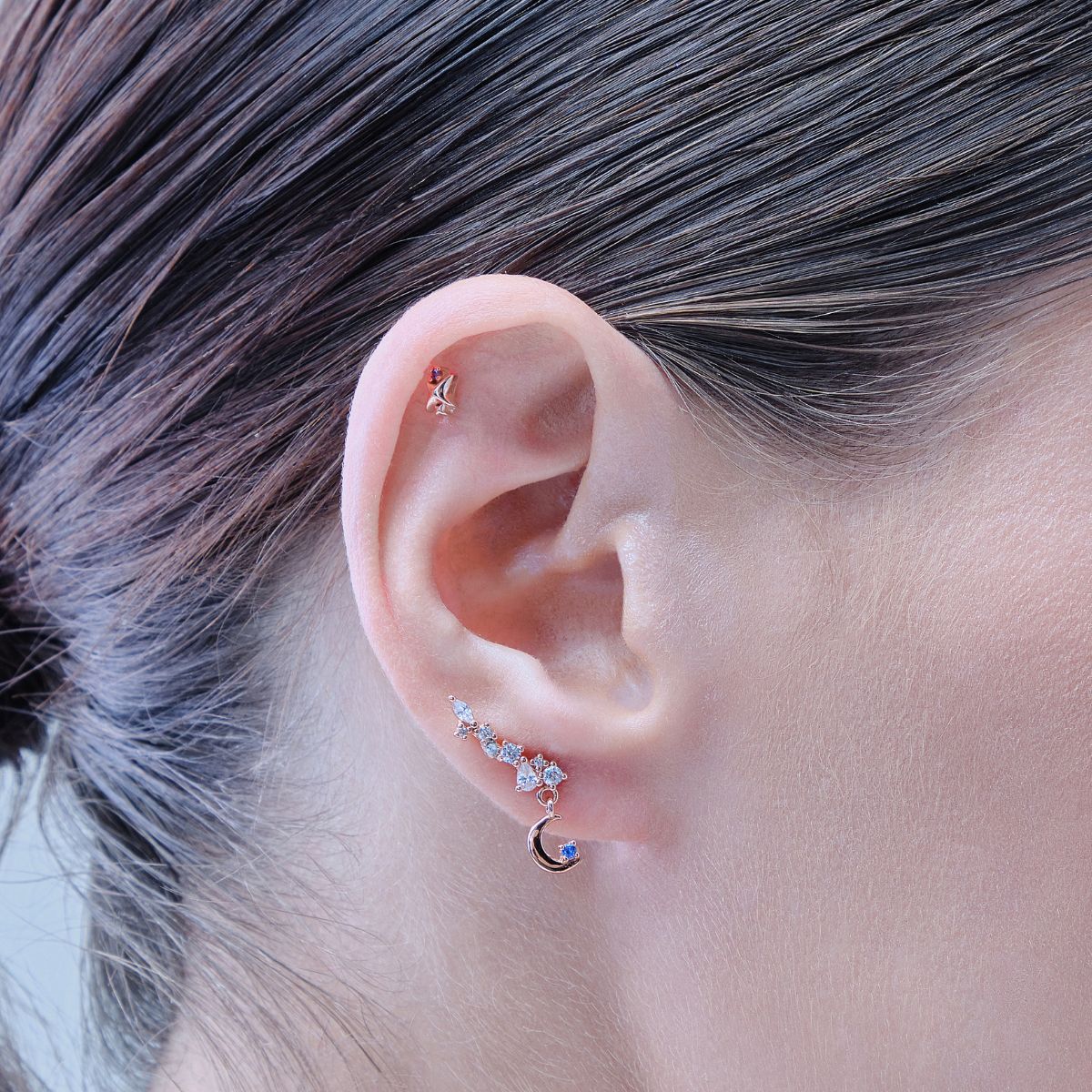 Bijou oreille Étoile, stud en or rose massif, design minimaliste, piercing hélix, piercing cartilage tendance. Hypoallergénique. Les Joyaux d'Auré