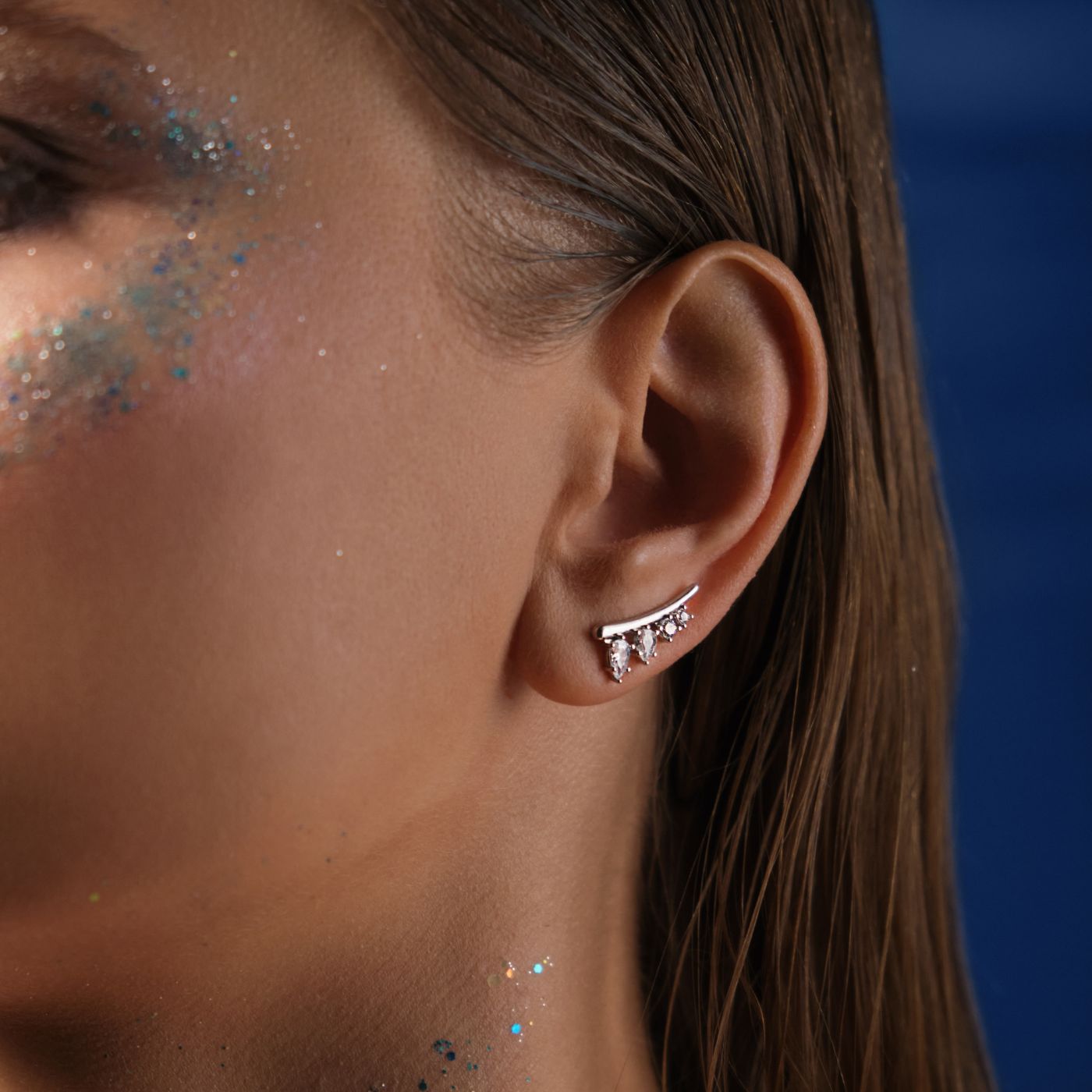 Boucles d'oreilles grimpantes Calypso - Argent pierres blanches