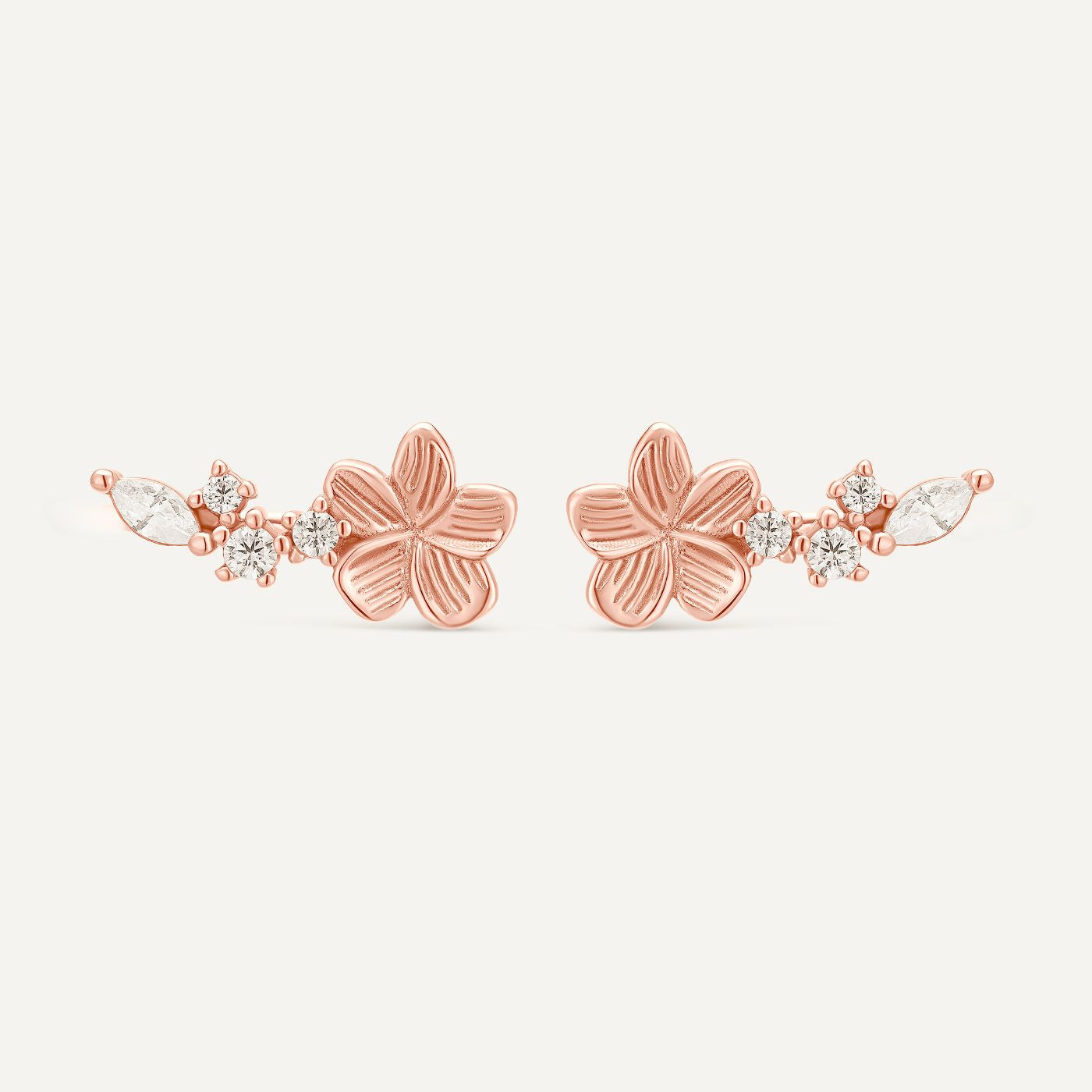 Boucle d'oreille grimpante or rose. Boucle d'oreilles fleur et ear cuff fleur or rose