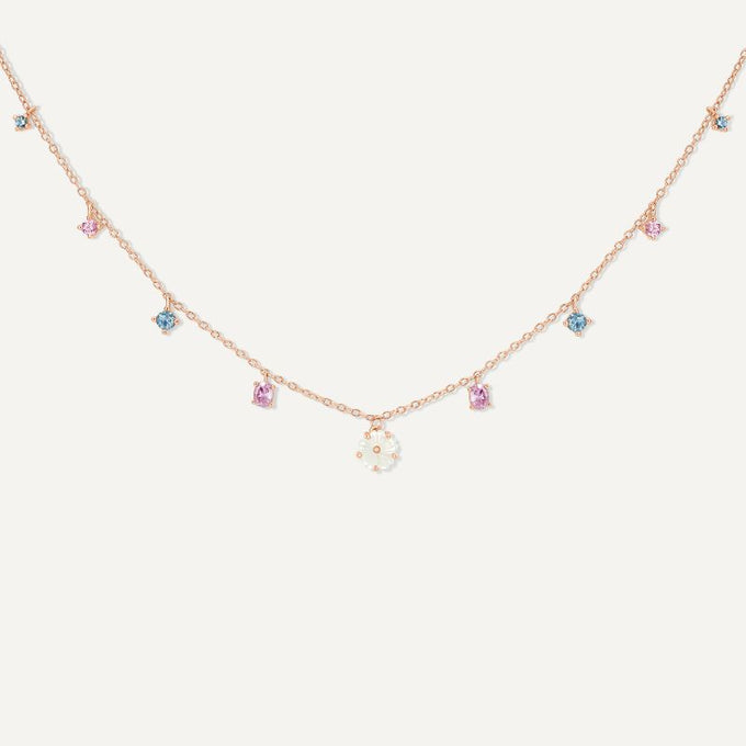 collier or rose et pierres précieuses