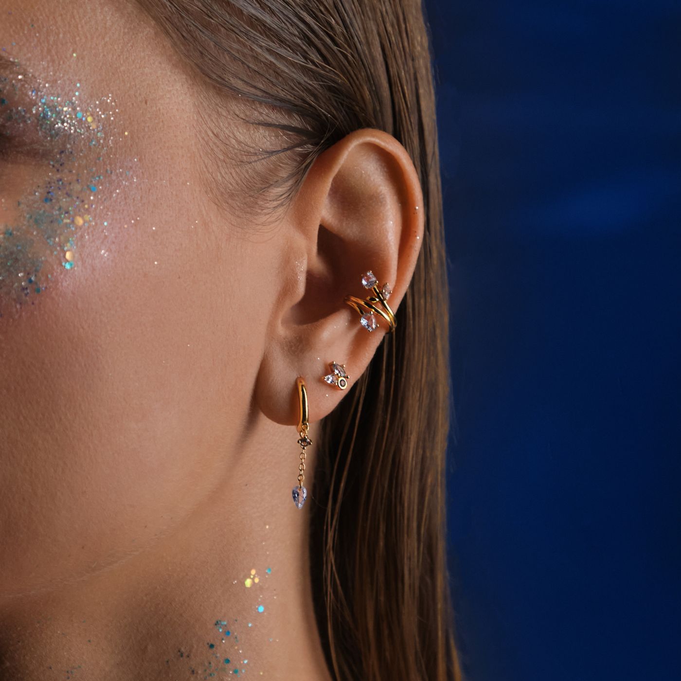 ear cuff or et pierres blanche