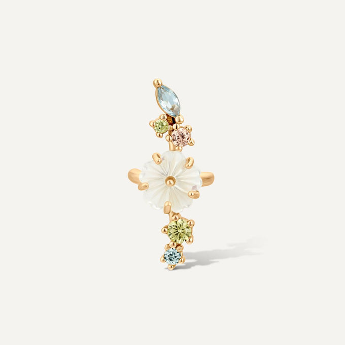 EAR Cuff or jaune et fleur en nacre