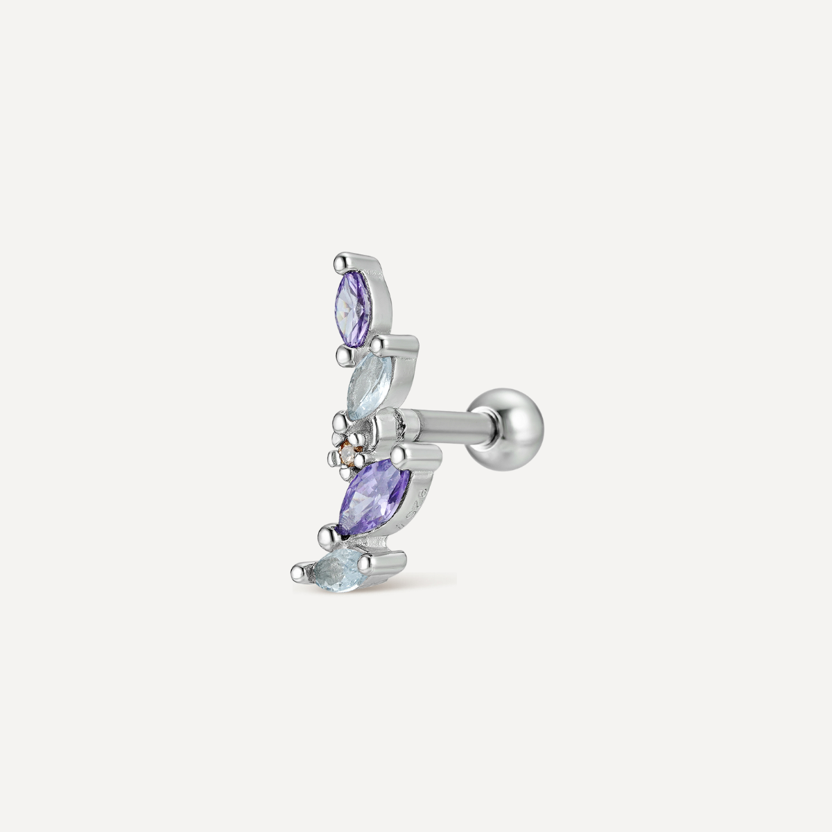 Piercings d'oreilles hélix argent et pierres bleues et violettes - Les Joyaux d'Auré acier chirurgical