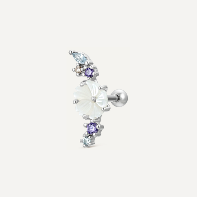 Piercing Nina, argent 925, Argent, acier chirurgical, sans risque d'allergie, nacre, zircons violets, champagne, bijou hélix