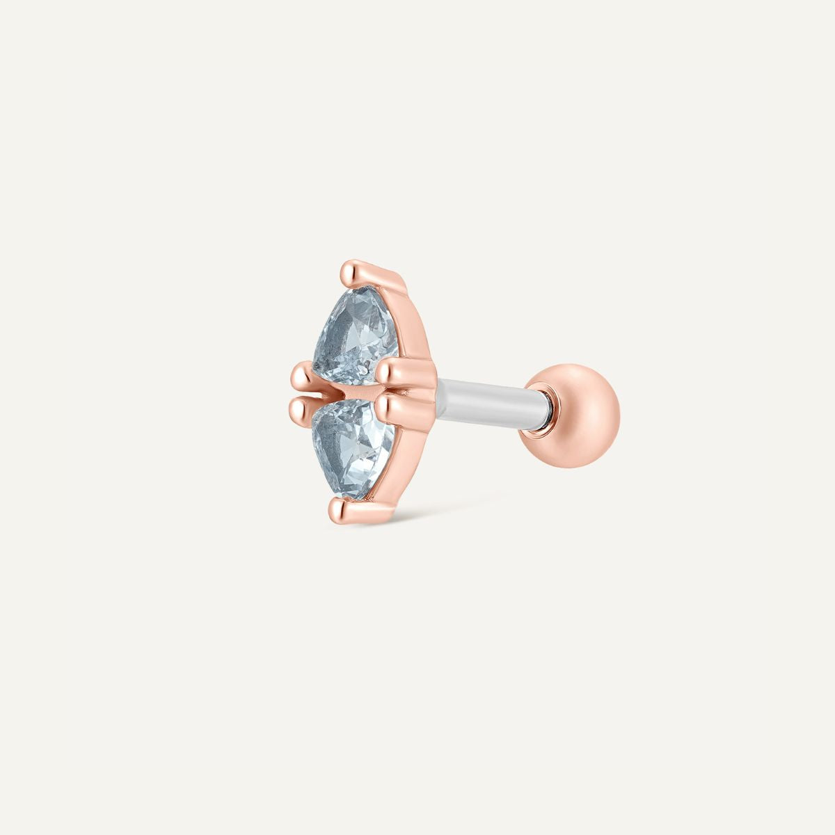 Piercing Ella, design minimaliste, aquamarine, argent, or rose, bijou oreille, hélix tendance.