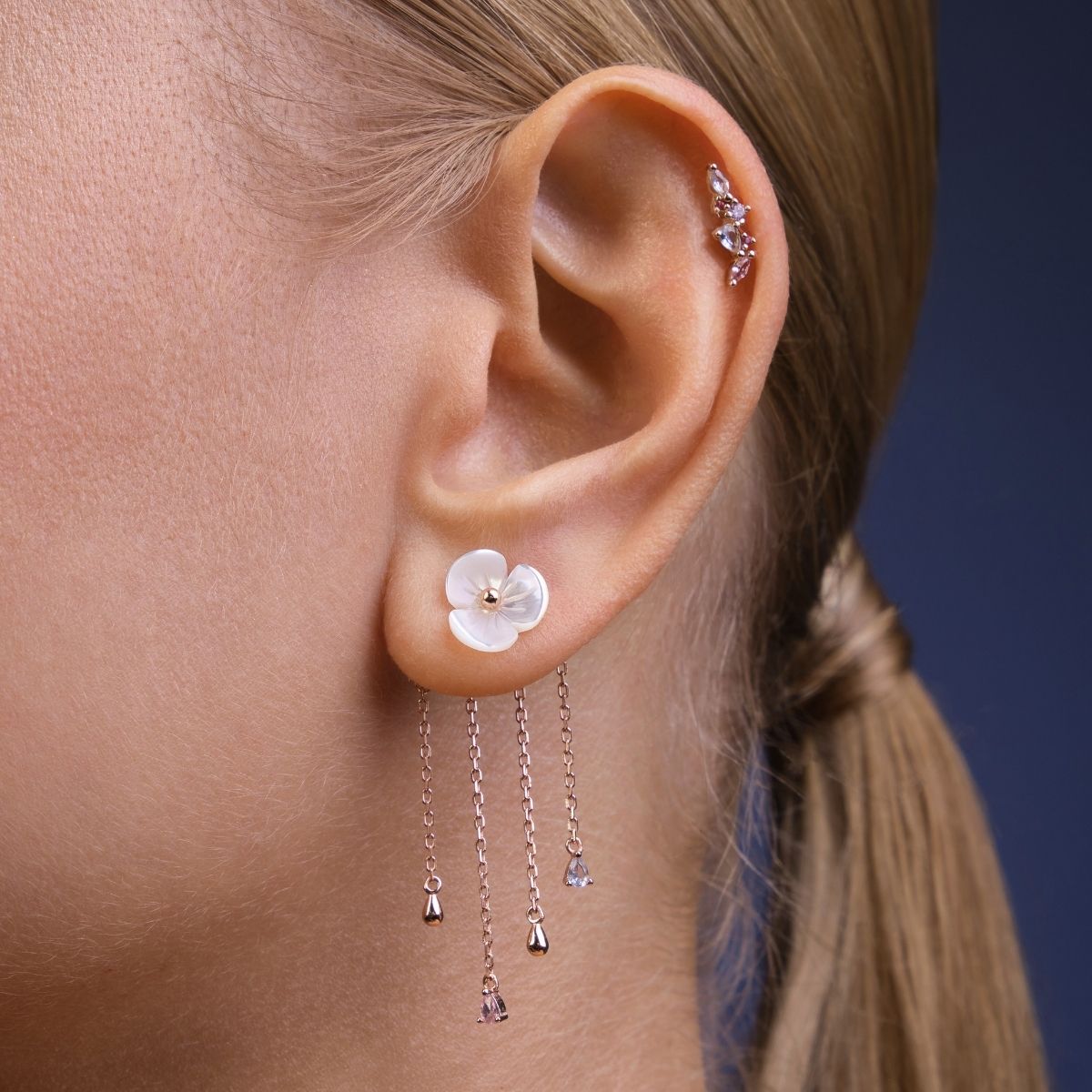 Piercing Amandine, or rose 18 carats, argent 925, hypoallergénique. Piercing oreille original