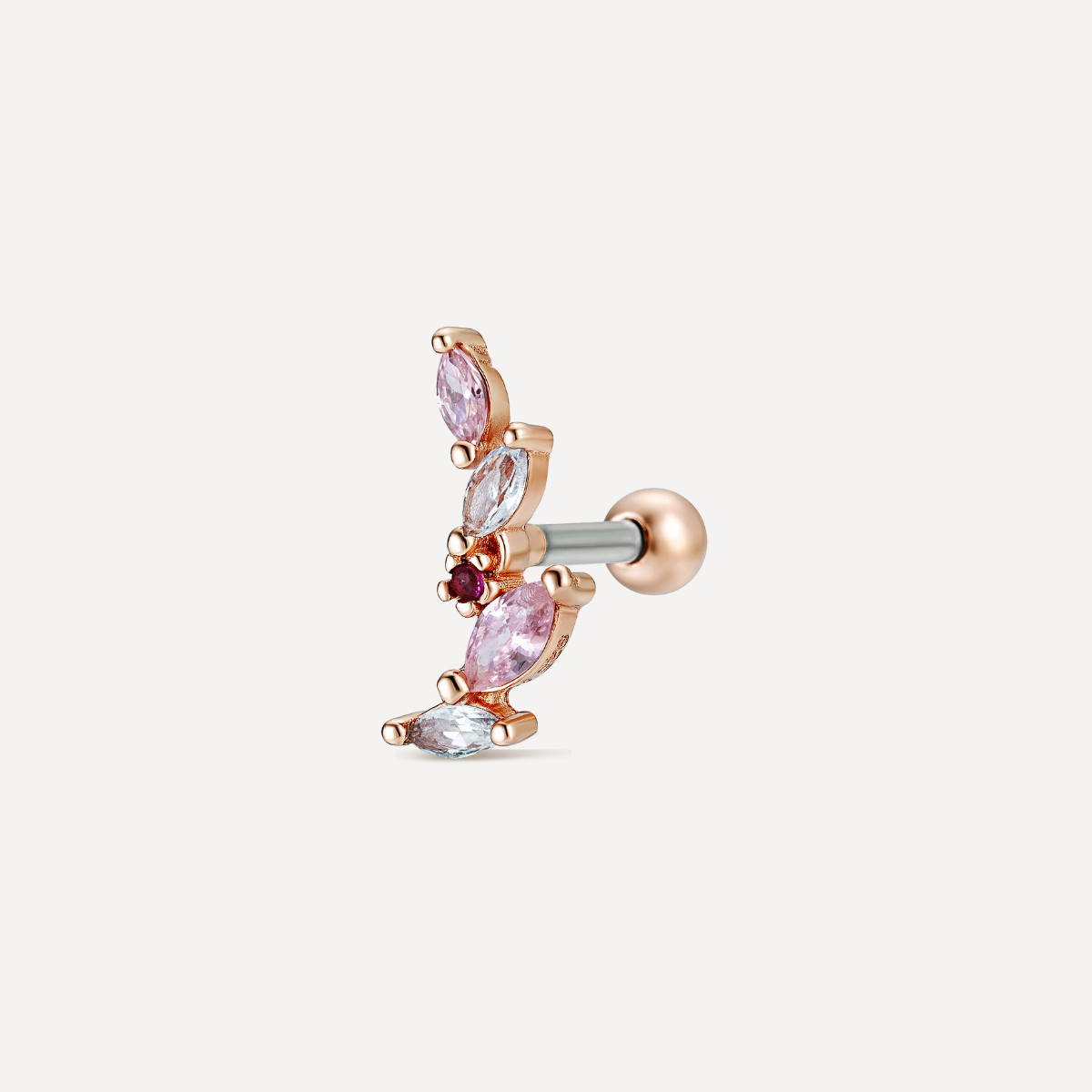 Piercing oreille or rose Piercing Lisa, argent sterling 925, or rose 18 carats, zircons aquamarine, rose, ruby, bijou oreille, hélix, lobe, anti-hélix.