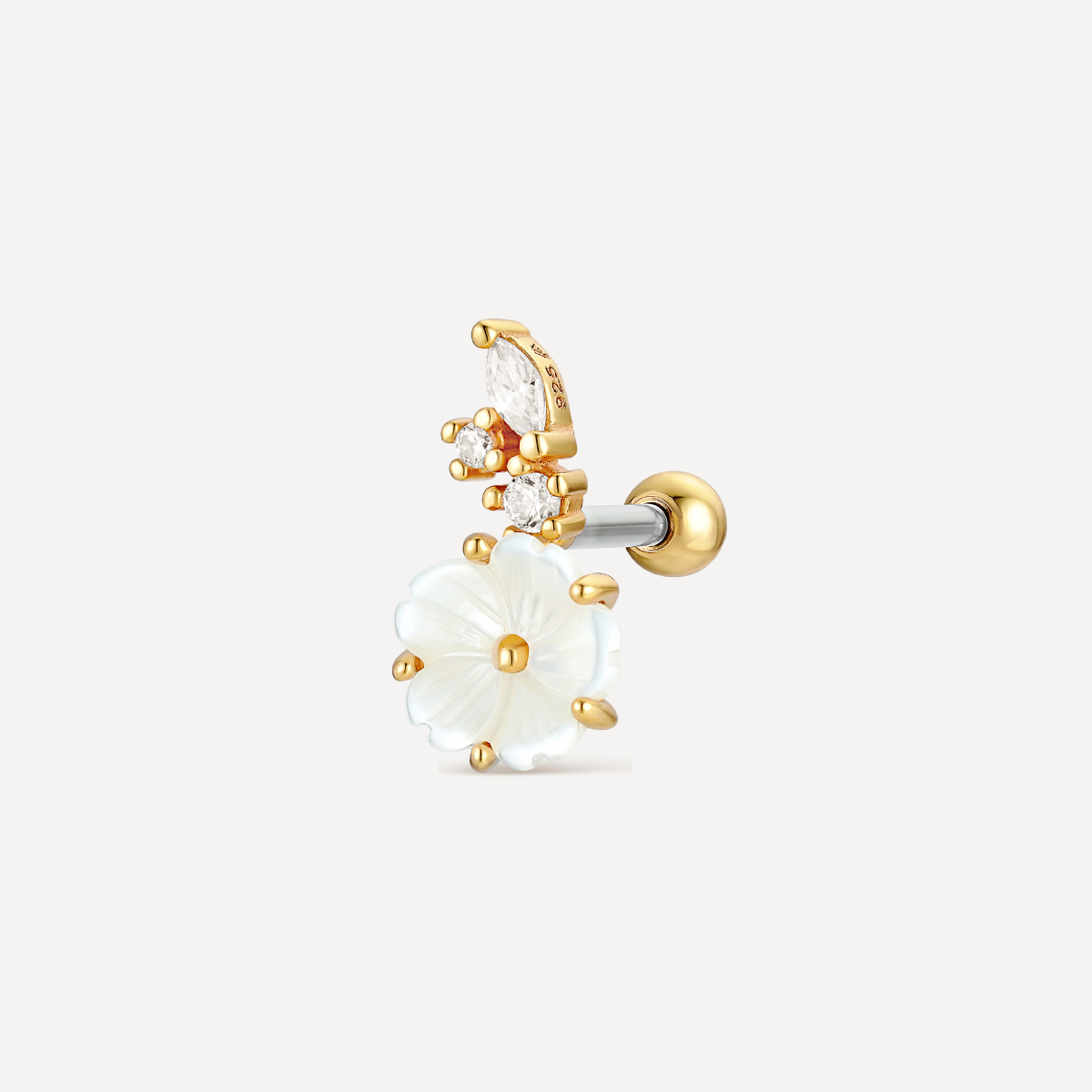 Piercing Daphné, design fleuri, argent 925, or jaune 18 carats, zircons blancs, bijou hélix, féminité.