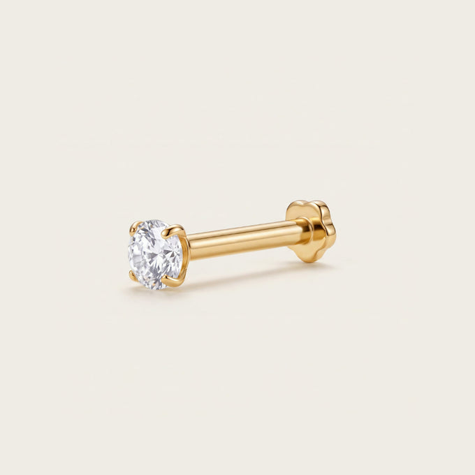 Piercing Rosée en or jaune, pierre ronde de 3 mm, à porter au cartilage, Les Joyaux d'Auré