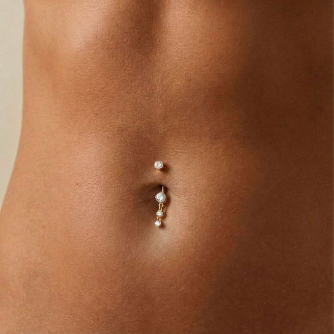 piercing nombril titane or et pierres