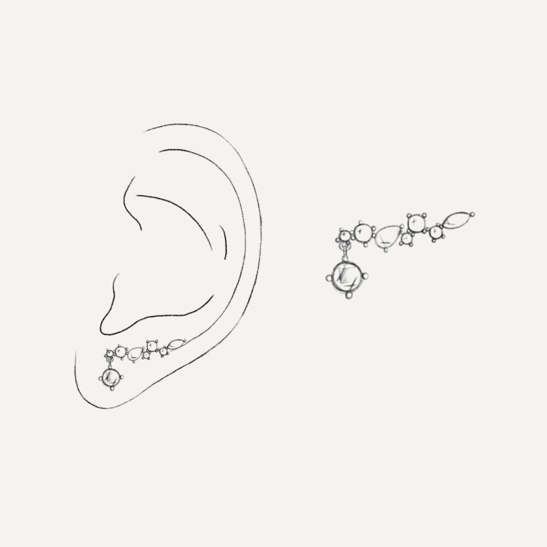 Boucle d'oreille grimpante or rose et pierres colorées pour femme