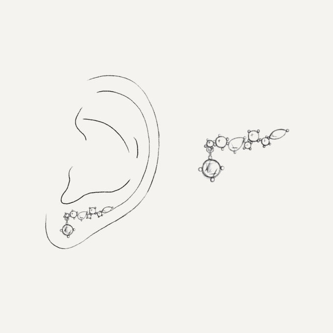 Boucle d'oreille grimpante or rose et pierres colorées pour femme