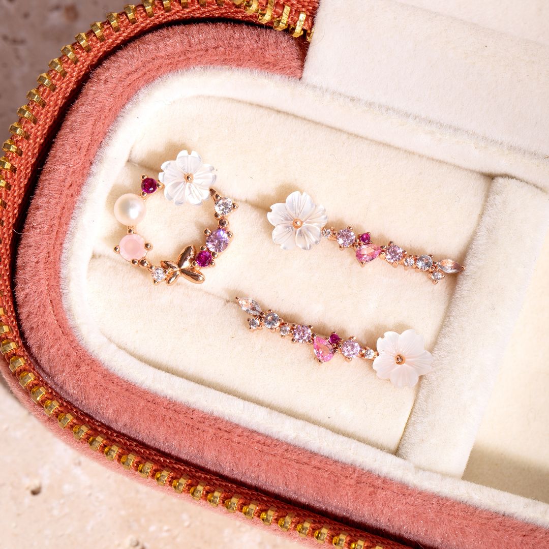 coffret bijoux fleur pour femme or rose