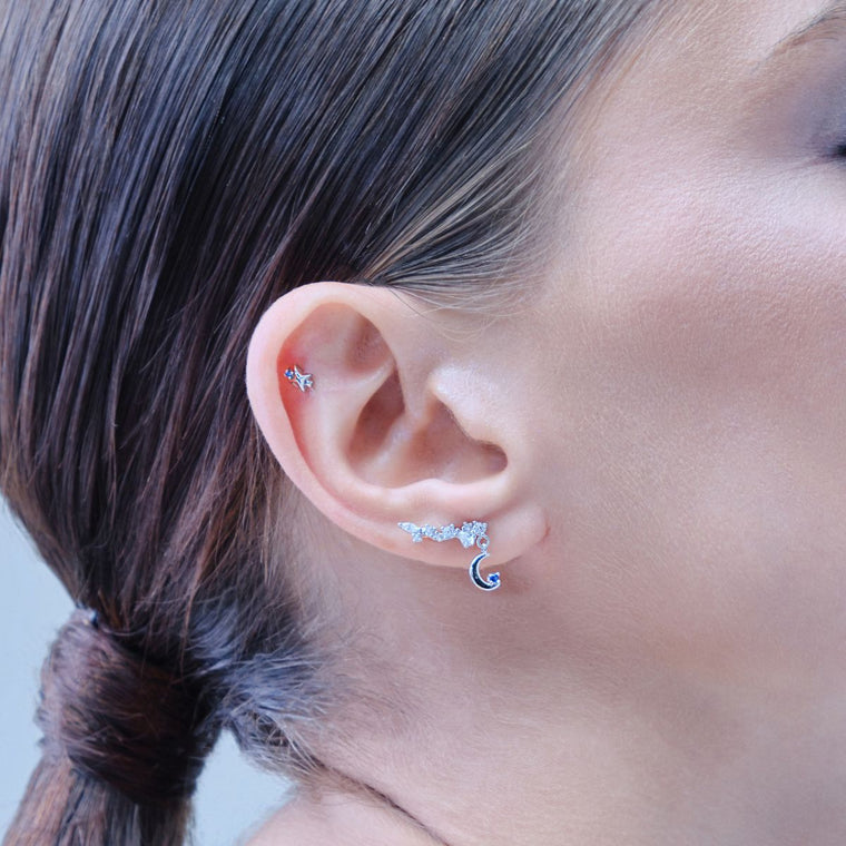 Piercing hélix Étoile,argent, étoile délicate, bijou lumineux, or blanc 18K, style intemporel. Hypoallergénique. Sans risque d'allergie Les joyaux d'auré