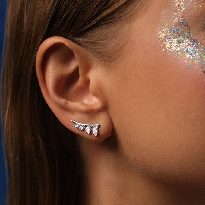 Ear climber Calypso – vita stenar Silver