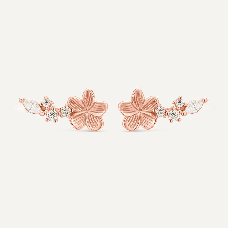 Boucle d'oreille grimpante or rose. Boucle d'oreilles fleur et ear cuff fleur or rose