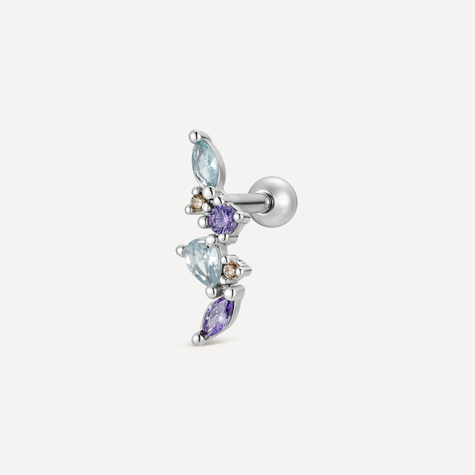 Piercing hélix pierres colorées violettes et bleues hypoallergénique