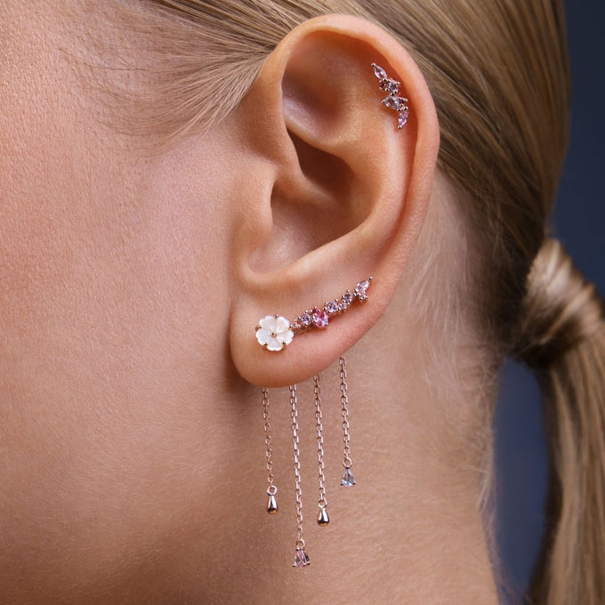 Piercing Amandine, or rose 18 carats, argent 925, hypoallergénique. Piercing oreille original
