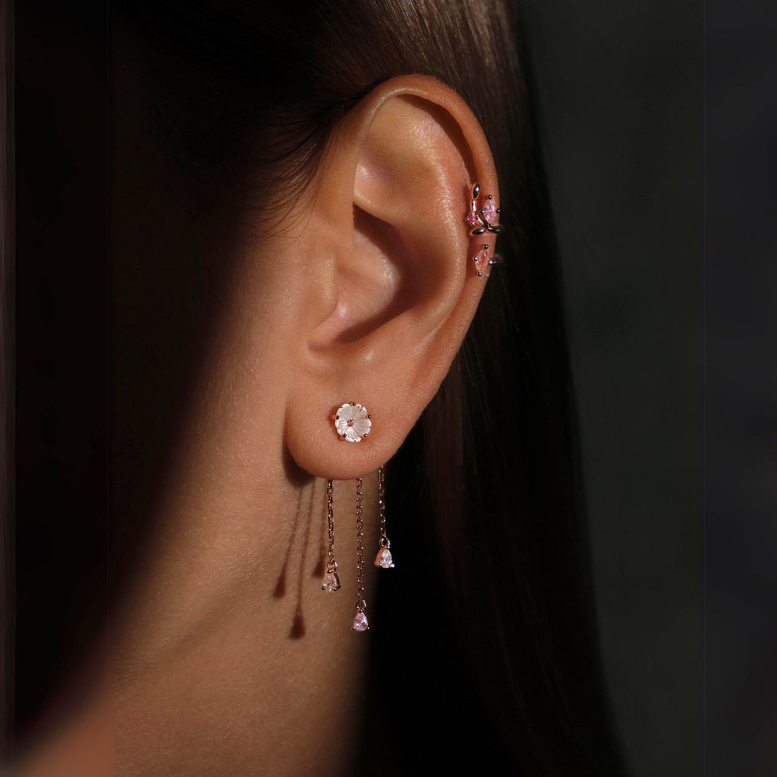 Dolly-Bijoux Boucles Oreilles Puce Fleur Marquise 9mm Saphir Cz Argent 925