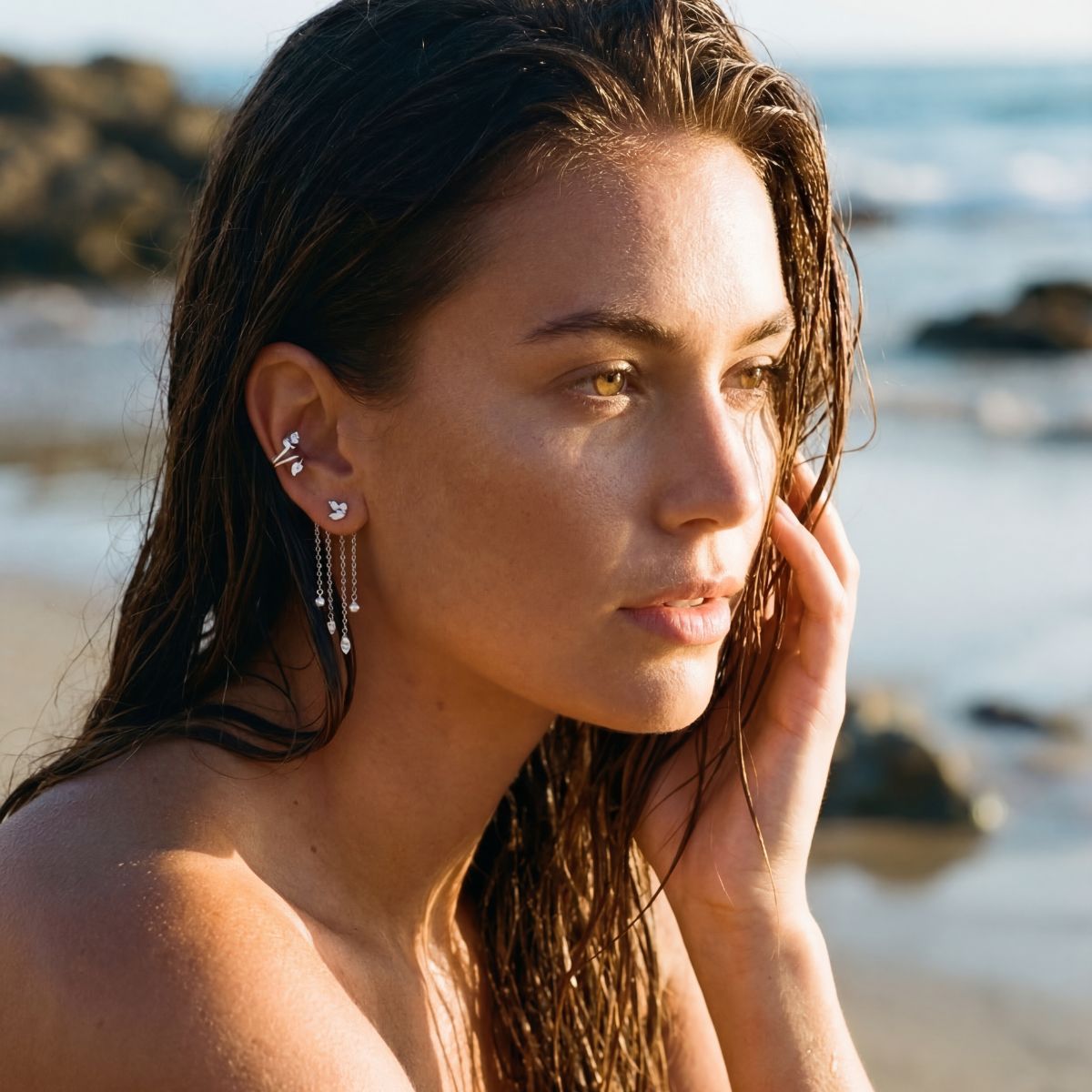 Puce d'oreille Moana - pierres blanches