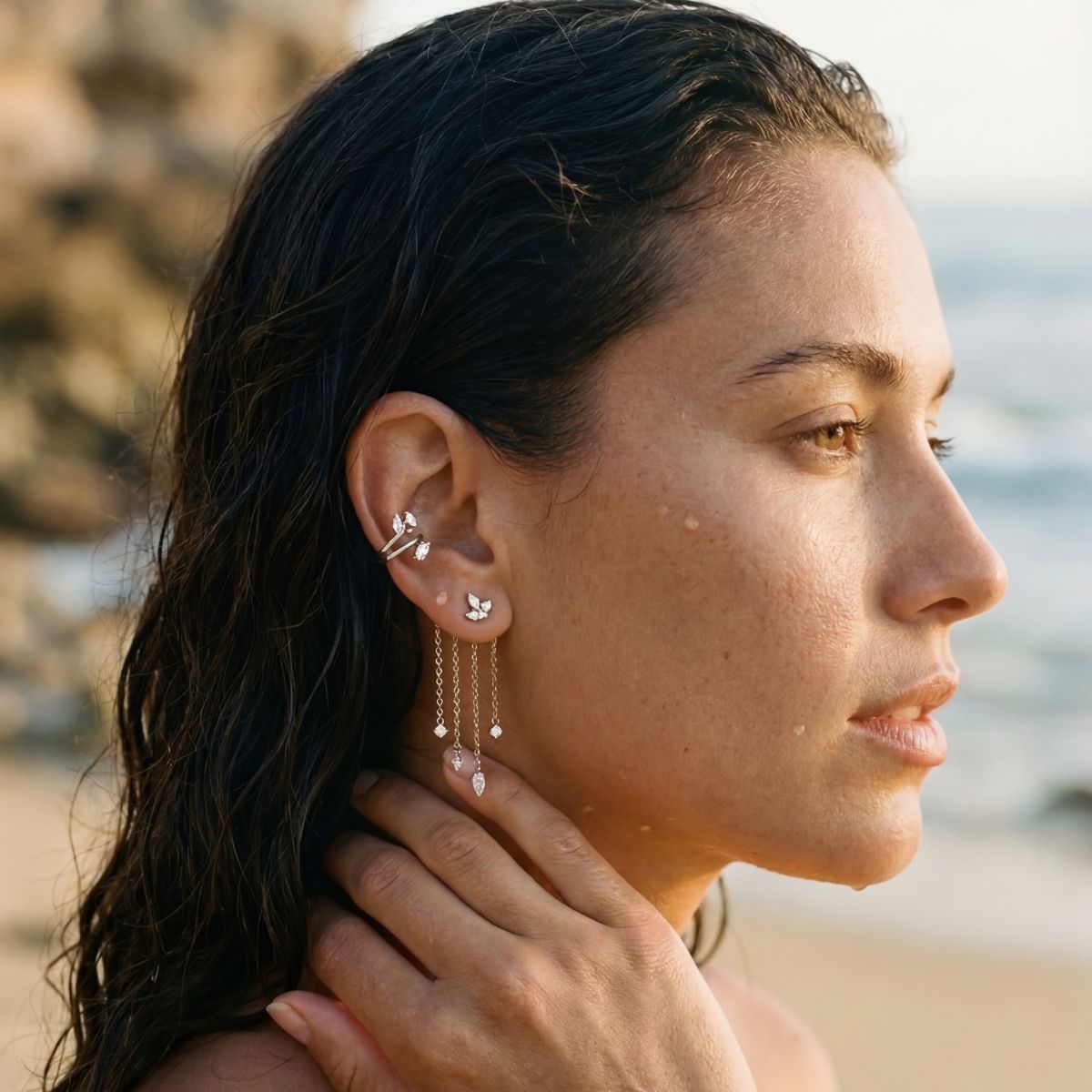 Puce d'oreille Moana - pierres blanches