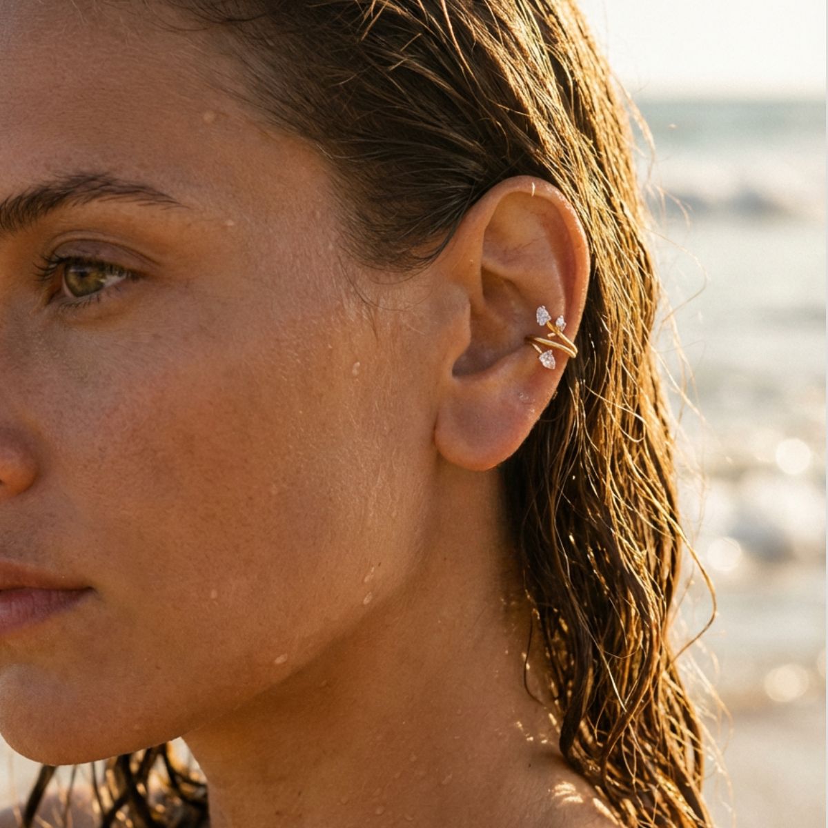 Ear cuff Nymphe - Weiße Steine