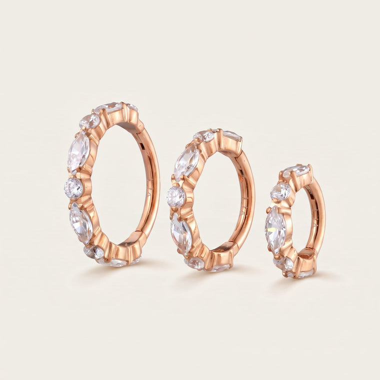 Anneau Prisme, les trois tailles en or rose, Les Joyaux d'Auré