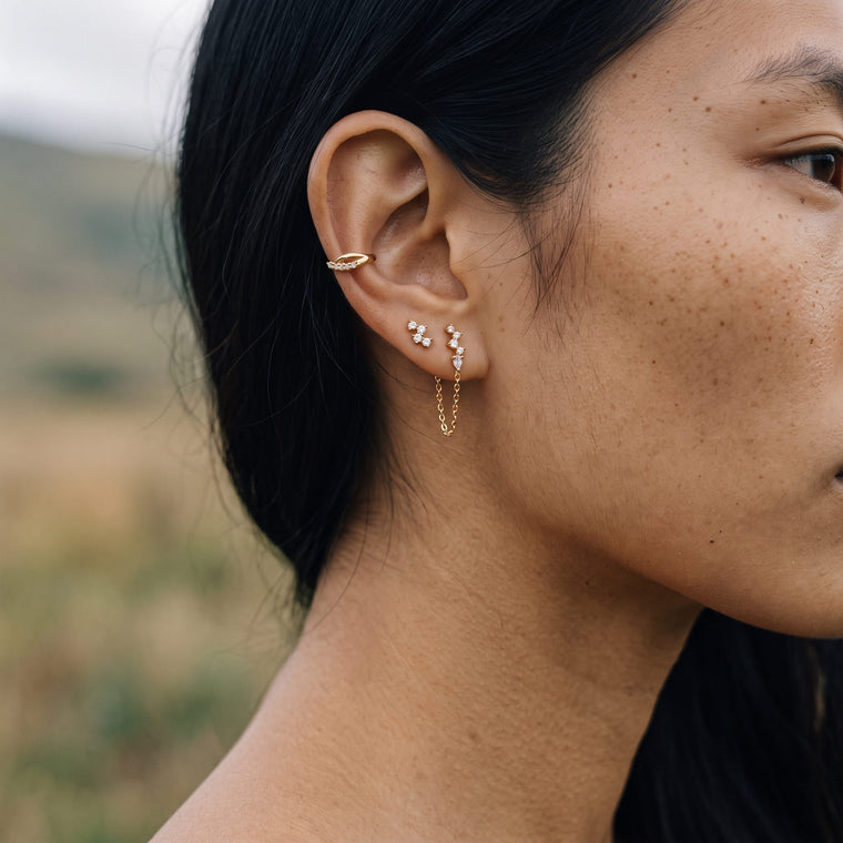 Boucle d'oreille Sève portée, Les Joyaux d'Auré