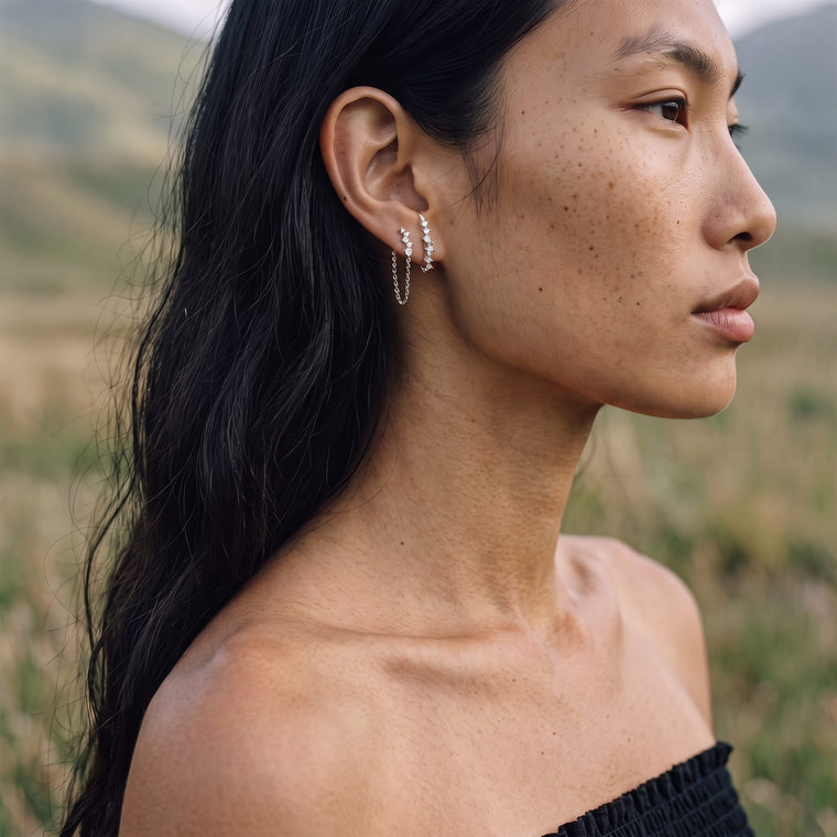 Boucle d'oreille Brise en argent portée, Les Joyaux d'Auré