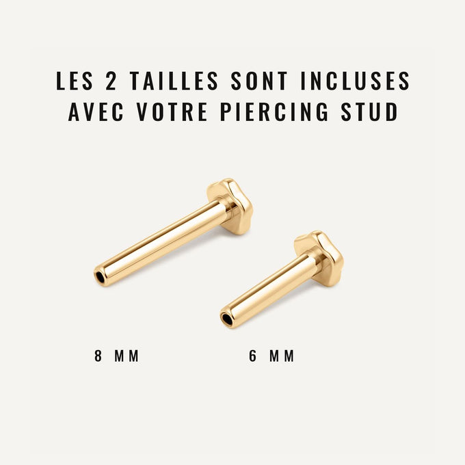 Piercing Mica, les deux tailles de tige incluses en or jaune, Les Joyaux d'Auré