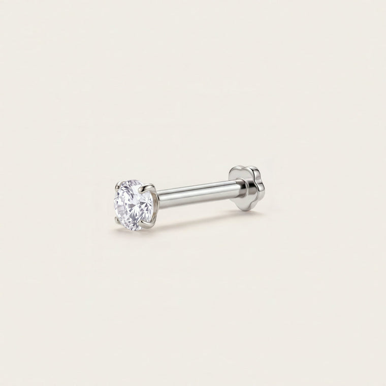 Piercing Rosée en argent, pierre ronde de 2 mm, à porter au cartilage, Les Joyaux d'Auré