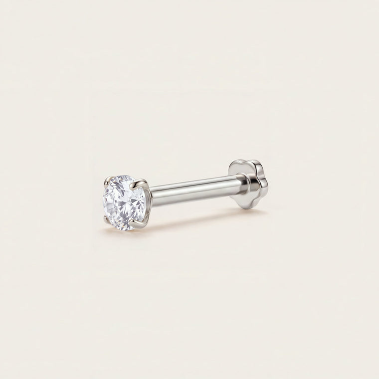 Piercing Rosée en argent, pierre ronde de 3 mm, à porter au cartilage, Les Joyaux d'Auré