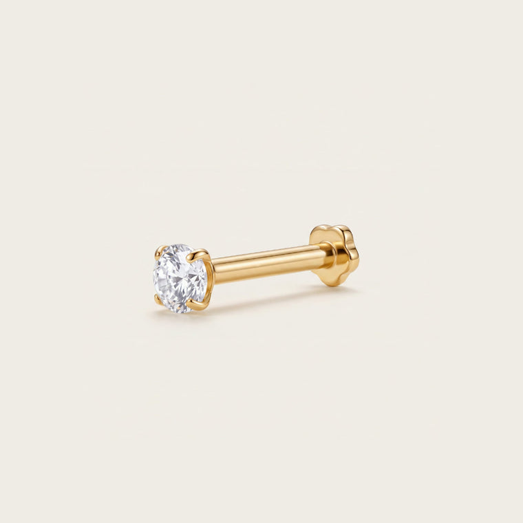 Piercing Rosée en or jaune, pierre ronde de 2 mm, à porter au cartilage, Les Joyaux d'Auré