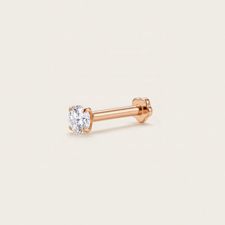 Piercing Rosée en or rose, pierre ronde de 1,5 mm, à porter au cartilage, Les Joyaux d'Auré
