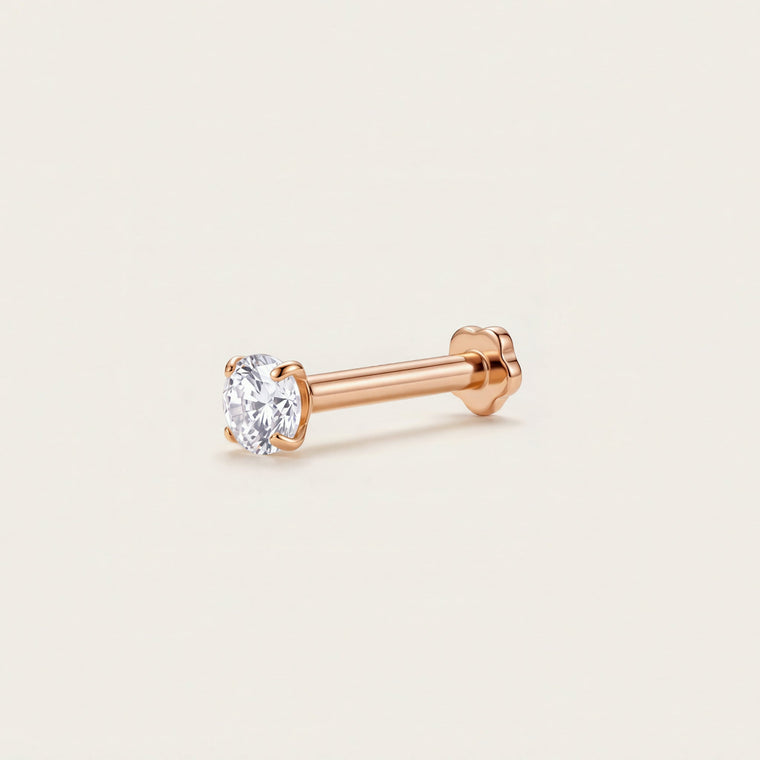 Piercing Rosée en or rose, pierre ronde de 2 mm, à porter au cartilage, Les Joyaux d'Auré