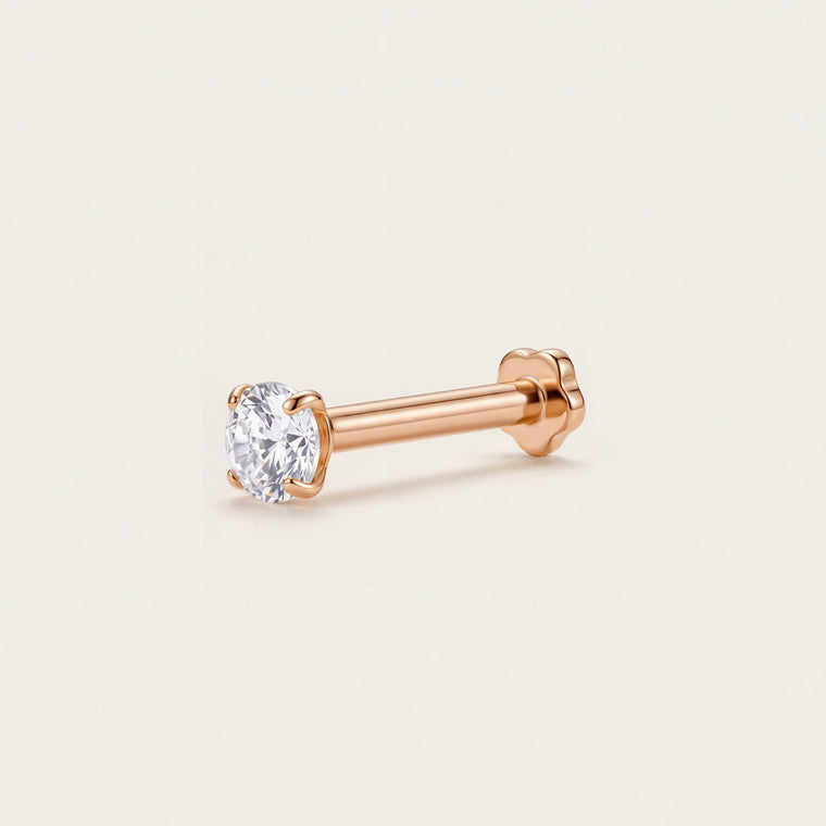 Piercing Rosée en or rose, pierre ronde de 3 mm, à porter au cartilage, Les Joyaux d'Auré