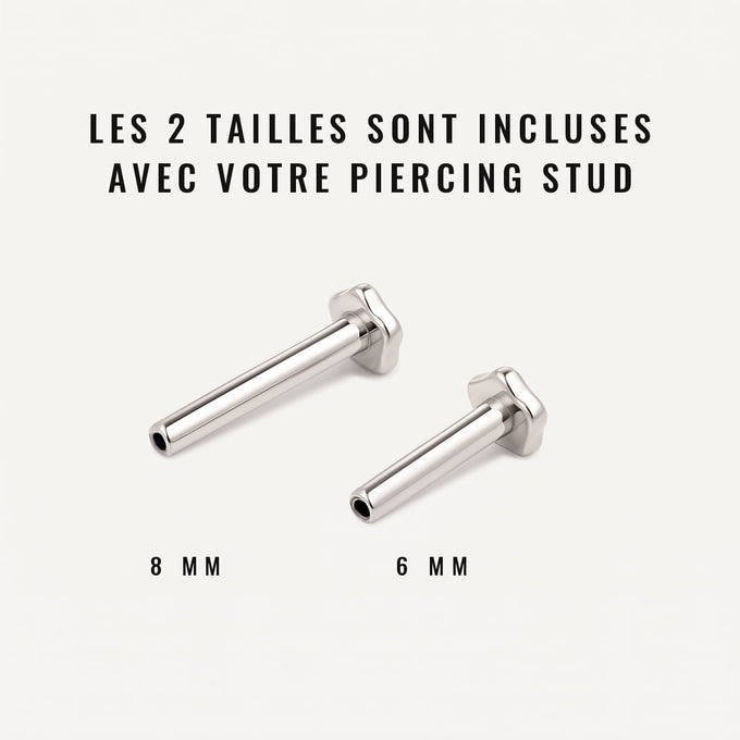 Piercing Souffle, les deux tailles de tige incluses en argent, Les Joyaux d'Auré