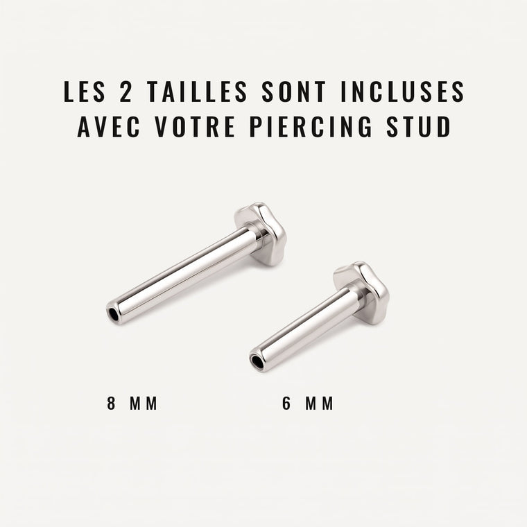 Piercing Souffle, les deux tailles de tige incluses en argent, Les Joyaux d'Auré