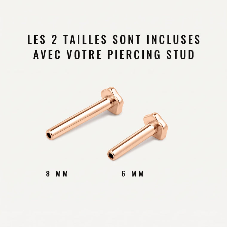 Piercing Souffle, les deux tailles de tige incluses en or rose, Les Joyaux d'Auré