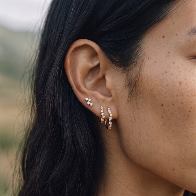 Boucle d'oreille Ondine portée, Les Joyaux d'Auré