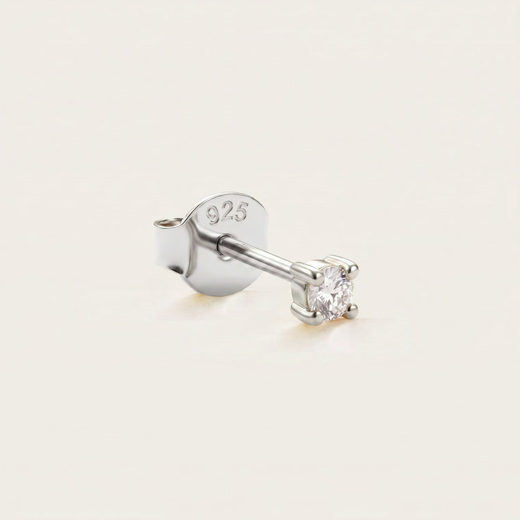 Boucle d'oreille Pollen 2 mm en argent, trois quarts, Les Joyaux d'Auré