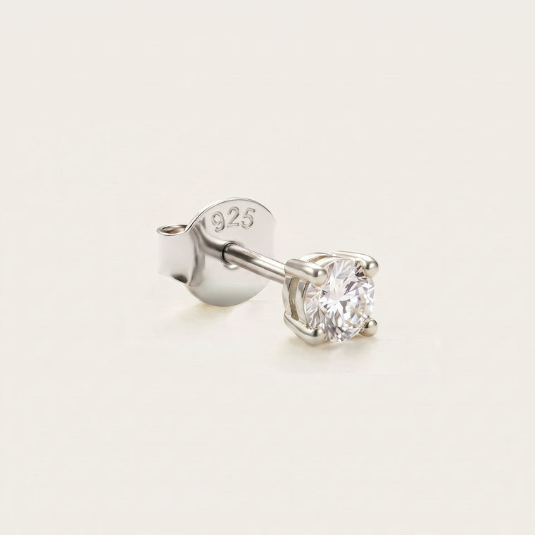 Boucle d'oreille Pollen 3 mm en argent, trois quarts, Les Joyaux d'Auré