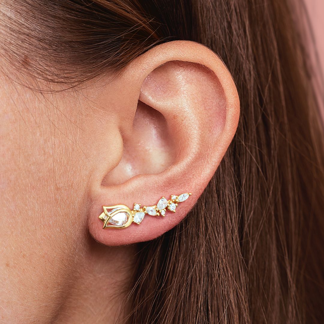 Boucles d'oreilles remontantes sur l'oreille. Boucles d'oreilles grimpantes. Ear cuff pour femme or. Les Joyaux d'Auré