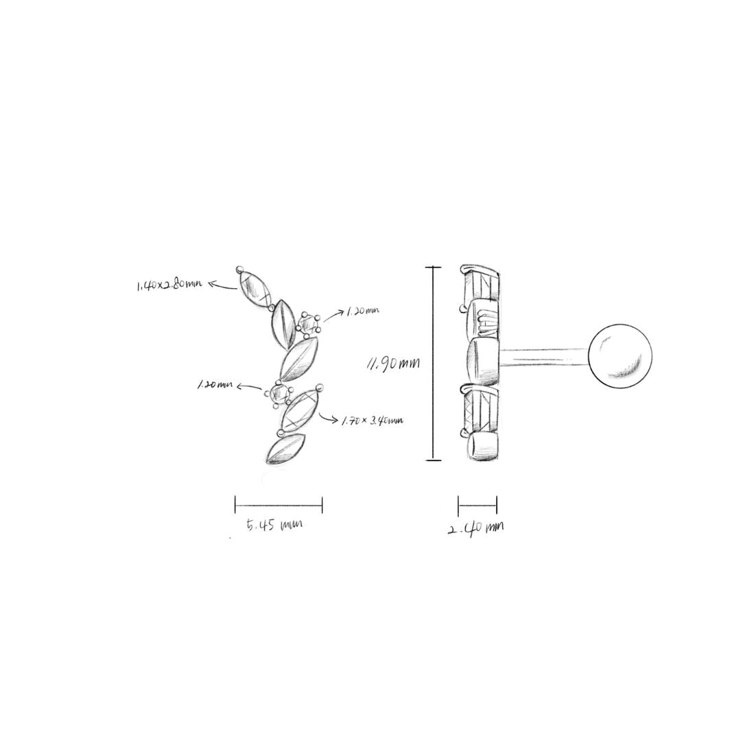 Piercings d'oreilles pour femme. Piercing d'oreilles dorés à l'or pour oreilles sensible. Tige en acier chirurgical, parfait dès le début. Les Joyaux d'Auré. Piercings avec pierres blanches