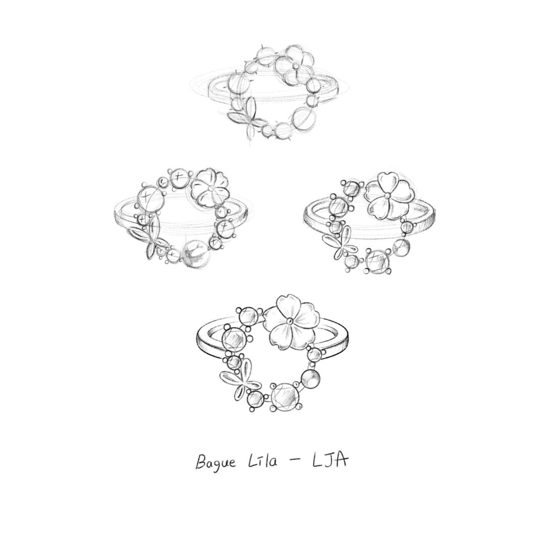 Bague fleur ajustable pour femme. Une bague en argent 925 et dorée à l'or Rose. Les Joyaux d'Auré. Bague fleurie pour femme en forme de couronne de fleurs. Fleur en nacre bijoux