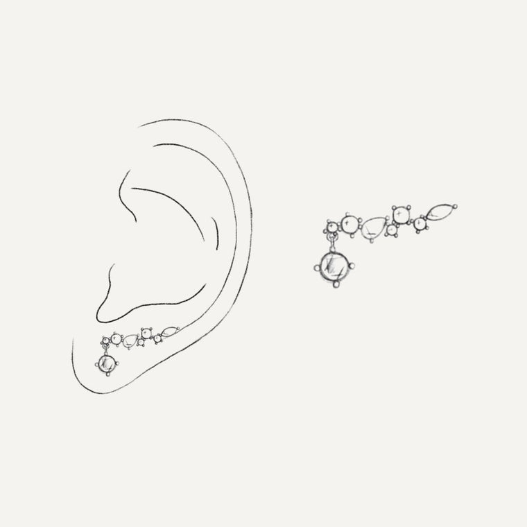 Boucle d'oreille grimpante or rose et pierres colorées pour femme