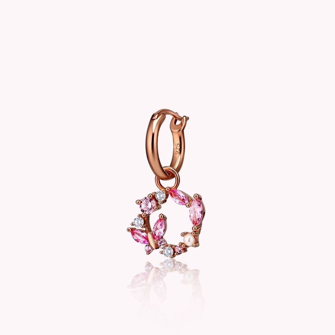 Pendentif rond pour collier, charm Papillons. Les Joyaux d'Auré. Pendentif or rose avec pierres colorées et perles